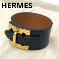 入手困難】エルメス インテンス ブレスレット レザー 黒 ゴールド 