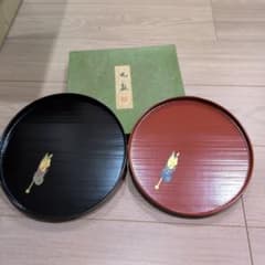 象彦丸盆2点セット馬蒔絵　　輪島塗　山中　越前　津軽　春慶