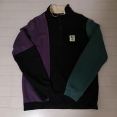 【好配色】STUSSY ハーフジップ 黒 Lサイズ相当 古着 ストリート 裏起毛のサムネイル