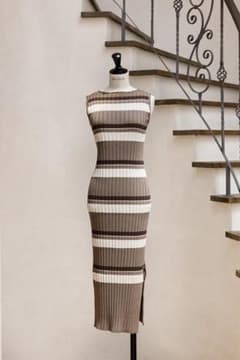 Herlipto Cotton Striped Ribbed KnitDressのサムネイル
