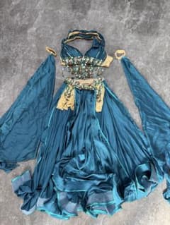エジプトベリーダンス セットアップ 青オレンジ 羽 | Shop at Mercari