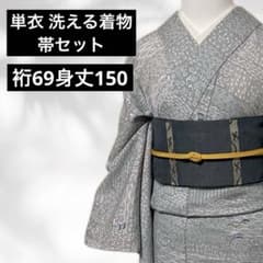 単衣 小紋フルセット 洗える着物 小紋 ライトグレー 帯セット - メルカリ