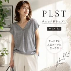 PLST ブラウス 半袖 M チェック柄 Vネック ゆったりのサムネイル