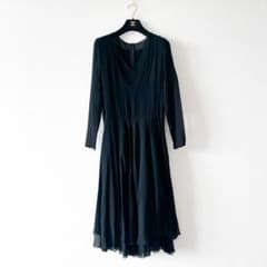 FOXEY ネイビー シルク フレアワンピース　42 FOXEY ネイビー シルク フレアワンピース 42