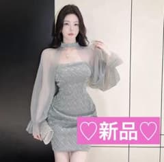 パフスリーブ ワンピース ベアトップ タイトドレス　キャバドレスのサムネイル
