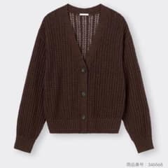 GU ジーユー　透かし編みカーディガン　ブラウン　Sのサムネイル