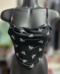 Unused, open-back, gyaru-style butterfly print cross-back camisole