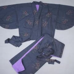 M11-8 正絹 本場大島紬 二部式 着物 紺 花柄 - メルカリ