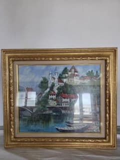 村の風景 油彩画 金色フレーム 村の風景 油彩画 金色フレーム - メルカリ