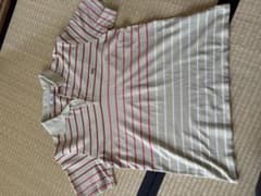 LACOSTE ベージュ 赤 ストライプ ポロシャツ 【古着】のサムネイル