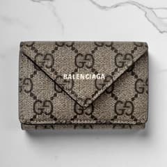 未使用品 バレンシアガ グッチ ペーパー ミニウォレット 三つ折り財布 