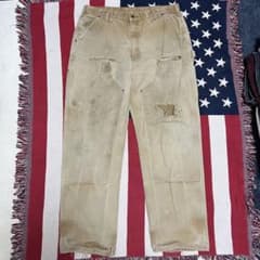 90s carhartt カーハート ダブルニーペインターパンツ ボロ ダメージ 1点物◇カーハート雰囲気系ボロボロ黒ダブルニーペインターパンツ古着