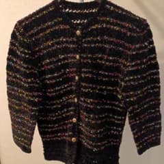 カラフルドット ブラックハンドメイド ニットレトロカーディガン 長袖のサムネイル