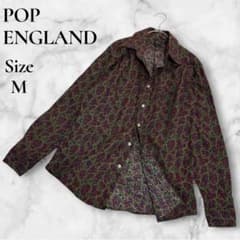 【美品】POP ENGLAND グリーン系ペイズリー総柄 長袖シャツ Mサイズのサムネイル