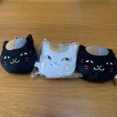 나츠메 친구장 냥코 선생님 페이스 파우치 봉제 인형 세트 블랙 화이트