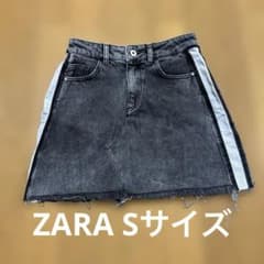 ZARA デニムミニスカート サイドストライプ　ダメージ加工　S 美品のサムネイル