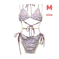 水着 ビキニ レディース Mサイズ パット付き パープル 花柄 パステルカラーのサムネイル
