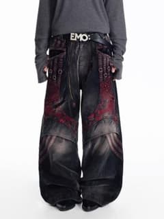 EMOBROTHER EMO コーデュロイストレートデニムパンツ ワイドパンツ 