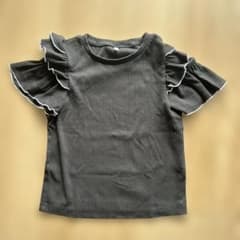 GU キッズ 半袖リブTシャツ フリル袖 ブラック 140cmのサムネイル