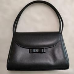 美品】お受験バッグ 東京ソワール 本革 りぼん ハンドバッグ 黒 2way 