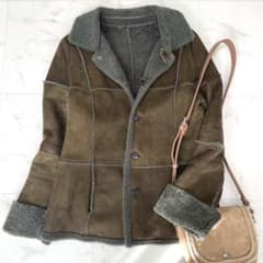 美品 ギャルリーヴィー 羊革 ムートンコート ショート丈 ボア カーキ 2 美品 ギャルリーヴィー 羊革 ムートンコート ショート丈 ボア カーキ 2