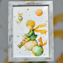 星の王子さま風 デジタルアート 2L判 額縁付 絵画 イラスト 癒し 置物