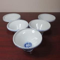 向付 5客 朝顔型 染付 明治 銘 竜 龍 ドラゴン 美品 向付 5客 朝顔型 染付 明治 銘 竜 龍 ドラゴン 美品 - メルカリ
