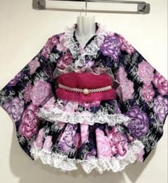 浴衣ドレス 大人用 姫ギャル 花 フリルレース 地雷 セパレート 薔薇