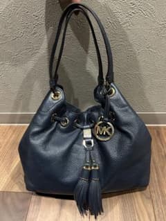 大容量☆MICHAEL KORS☆ネイビー レザー トートバッグフリンジ付き 