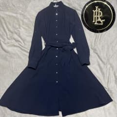 ローレンラルフローレン シャツワンピース ロング丈 ベルト 銀ボタン