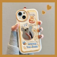iPhone13/14 케이스 곰의 푸씨 미러 첨부 레더조 귀여운