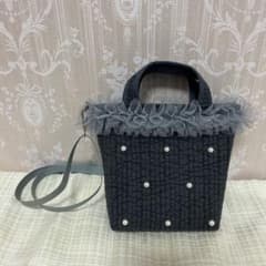 ハンドメイド　ヌビ 【ダークグレー】ポシェット パール　チュールフリルのサムネイル