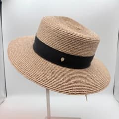 1708 ヘレンカミンスキー ラフィア カンカン帽 黒リボン ベージュ