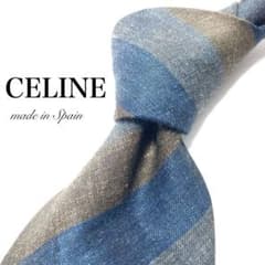 美品】 CELINE ストライプ柄 ネクタイ ブルー シンプル シミあり