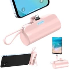 モバイルバッテリー 6000mAh ピンク iPhone ケーブル PSE認証のサムネイル