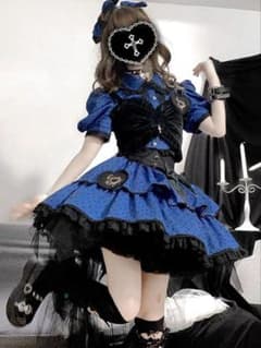 水玉 ビスチェ スカートセット ゴスロリ ロリータ アイドル衣装 青黒
