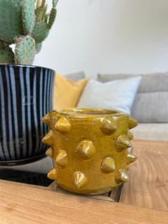 メキシコ製 植木鉢 トゲトゲ イエロー オアハカ手作り ポチョーテのサムネイル