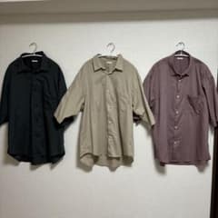 メンズ 半袖シャツ 3色セット (黒・ベージュ・紫)のサムネイル