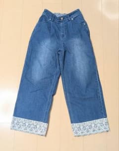 裾レース デニムパンツ ワイドパンツ150サイズのサムネイル
