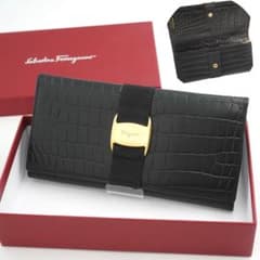 ✨新品未使用・箱付き✨ Ferragamo 長財布 ヴァラリボン クロコ 黒色