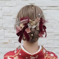 ヘッドドレス ～ゴールドフラワーベロアリボン～髪飾り 卒業式 袴 振袖のサムネイル