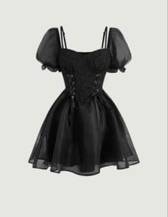 ゴスロリ ミニワンピース ブラック パフスリーブ 編み上げ ハロウィン コスプレのサムネイル