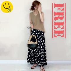 セットアップ 大人かわいい ドット ノースリーブ 韓国 オルチャン スカート