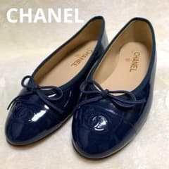 美品☆CHANEL ココマーク リボン付き エナメル バレリーナ 36.5 C 