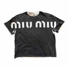 miu miu ロゴプリント Tシャツ ブラック XS - メルカリ