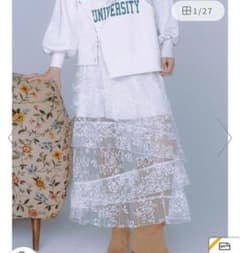 新品タグ付 FURFUR ファーファー ティアードレーススカート 白