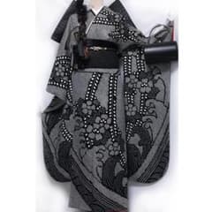 美品】◇振袖6点セット164cm◇成人式総絞りブラック系黒正絹前撮りSo37 