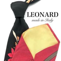 大特価】LEONARD ネクタイ フラワー 流線柄 総柄 ブラック 黒 レッド