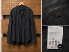 COMOLI バンドカラーコモリシャツ ストライプ ブラック サイズ1のサムネイル
