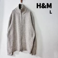 H&M ジップアップ リブニット L アイボリー カーディガン